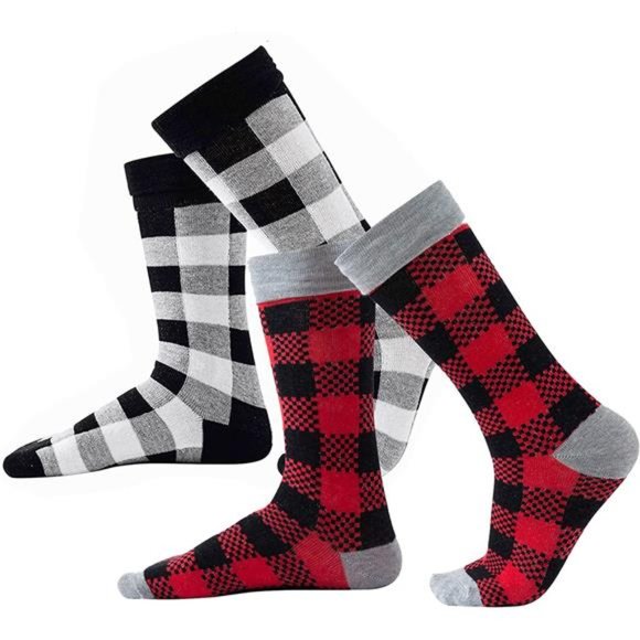 Buffalo-Plaid-Cotton-Socks - Check Crew Socks Hiking Casual Warm Socks 2-pairs